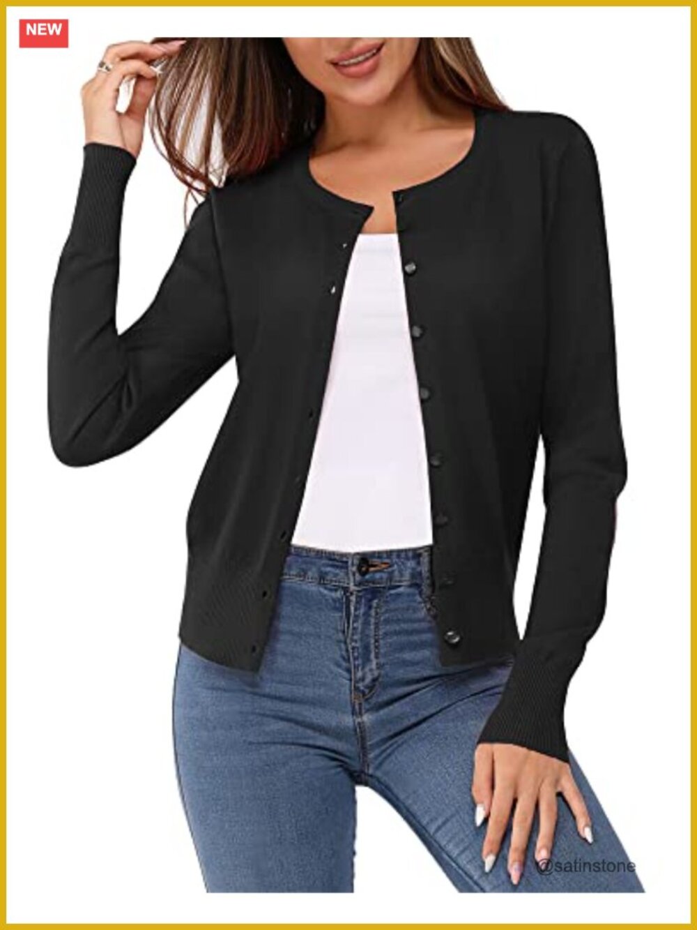 Women's Lightweight Button Down Cardigan Long Sleeve Crew Neck Soft Knit